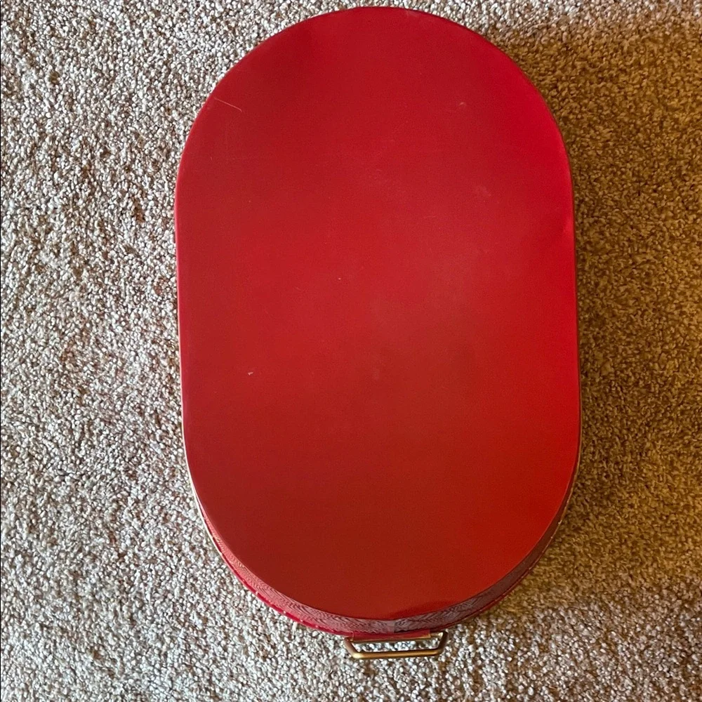 Decorative Red Metal Storage Tub with Gold Pattern